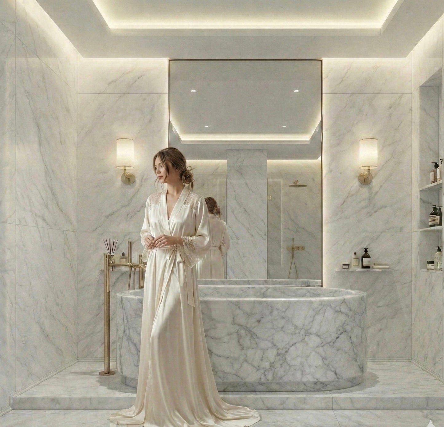 Beige Travertine Bathtub, Solid Natural Stone Soaking Tub, Oval Freestanding Bath