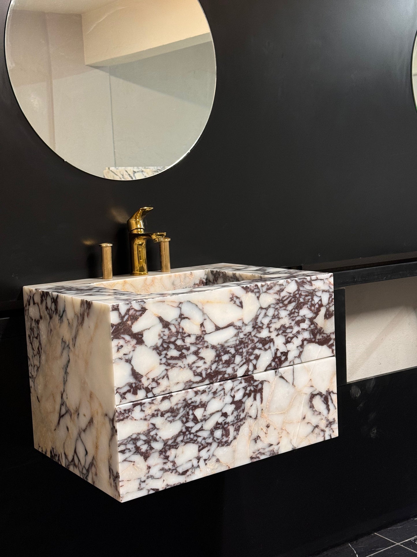 Calacatta Marble Vanity Sink, Functional Marble Drawers