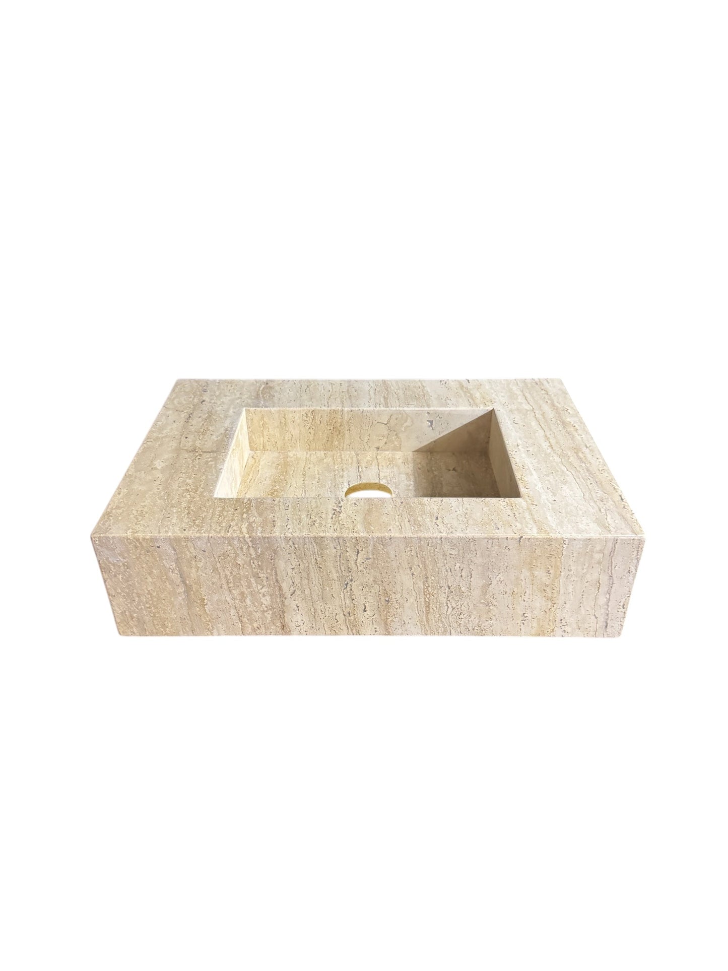 Custom Travertine Floating Vanity with Integrated Sink | Honed Beige Natural Stone