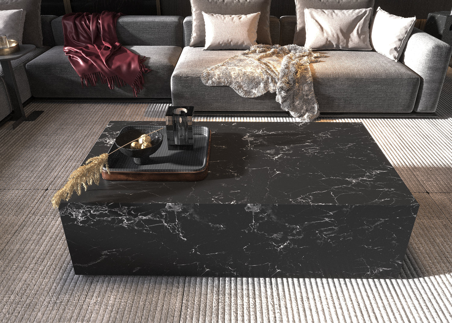 Black Marble Plinth Coffee Tables