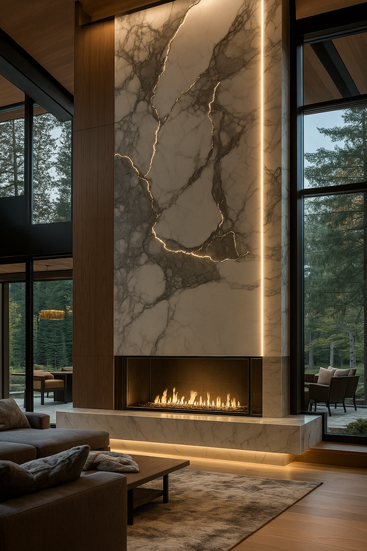 Luxury Backlit Marble Fireplace Mantel