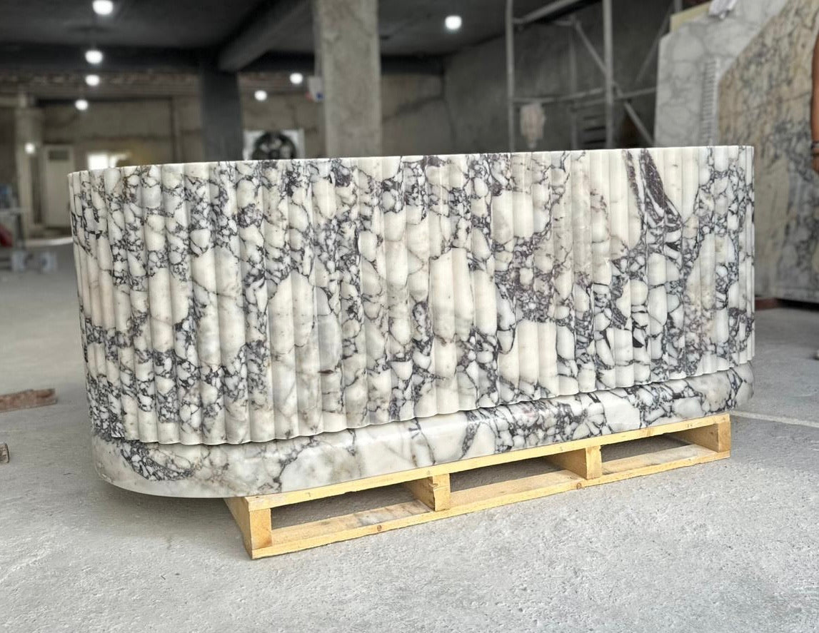 Fluted Arabescato Breccia Bathtub, Ribbed Natural Stone Bath