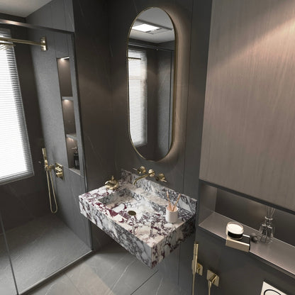 Modern Wall Mount Faucet, Marble Sink, Calacatta Viola Washbasin