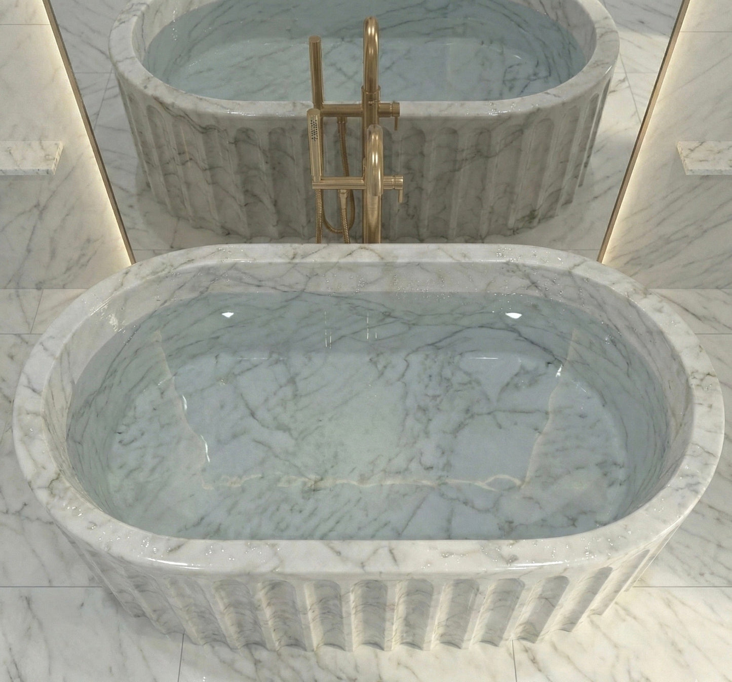 Beige Travertine Bathtub, Solid Natural Stone Soaking Tub, Oval Freestanding Bath