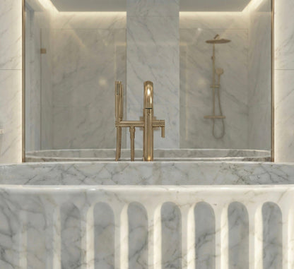 Beige Travertine Bathtub, Solid Natural Stone Soaking Tub, Oval Freestanding Bath