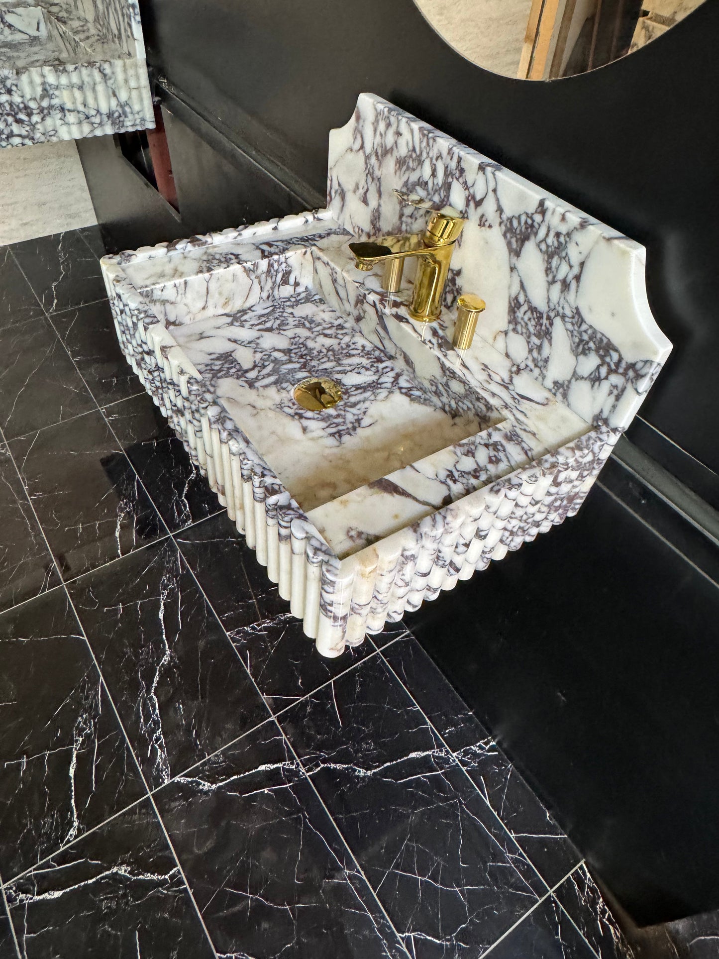 Fluted Marble Sink Wall Mounted