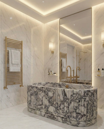 Fluted Arabescato Breccia Bathtub, Ribbed Natural Stone Bath