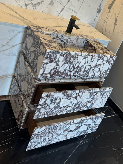 Calacatta Viola Marble Bathroom Vanity with Marble Drawers