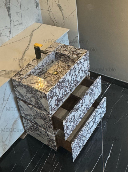 Calacatta Viola Marble Bathroom Vanity with Marble Drawers