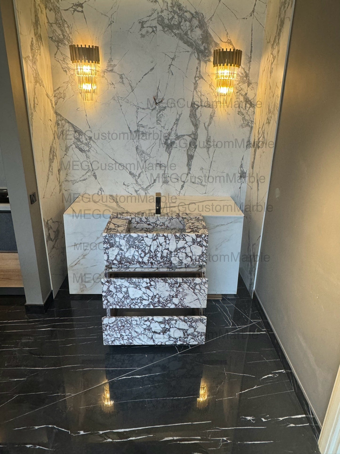 Calacatta Viola Marble Bathroom Vanity with Marble Drawers