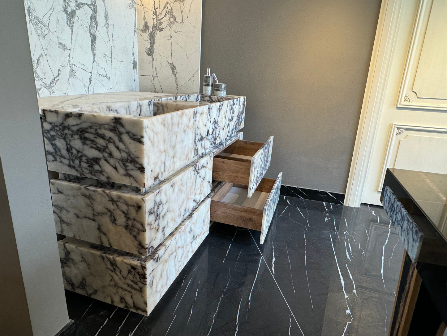Calacatta Antique Marble Bathroom Double Sink Vanity