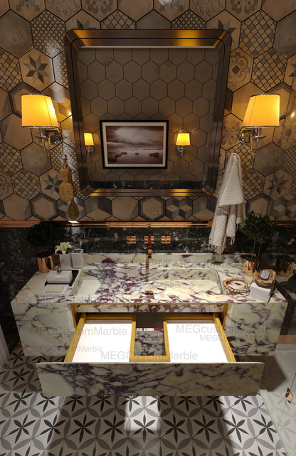 Calacatta Viola Marble Bathroom Vanity with Marble Drawers