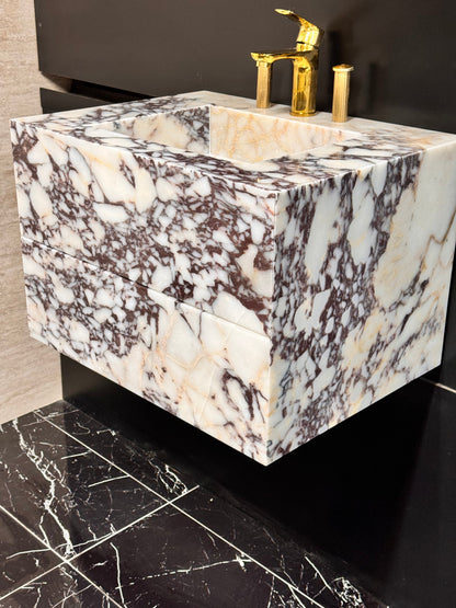 Calacatta Marble Vanity Sink, Functional Marble Drawers