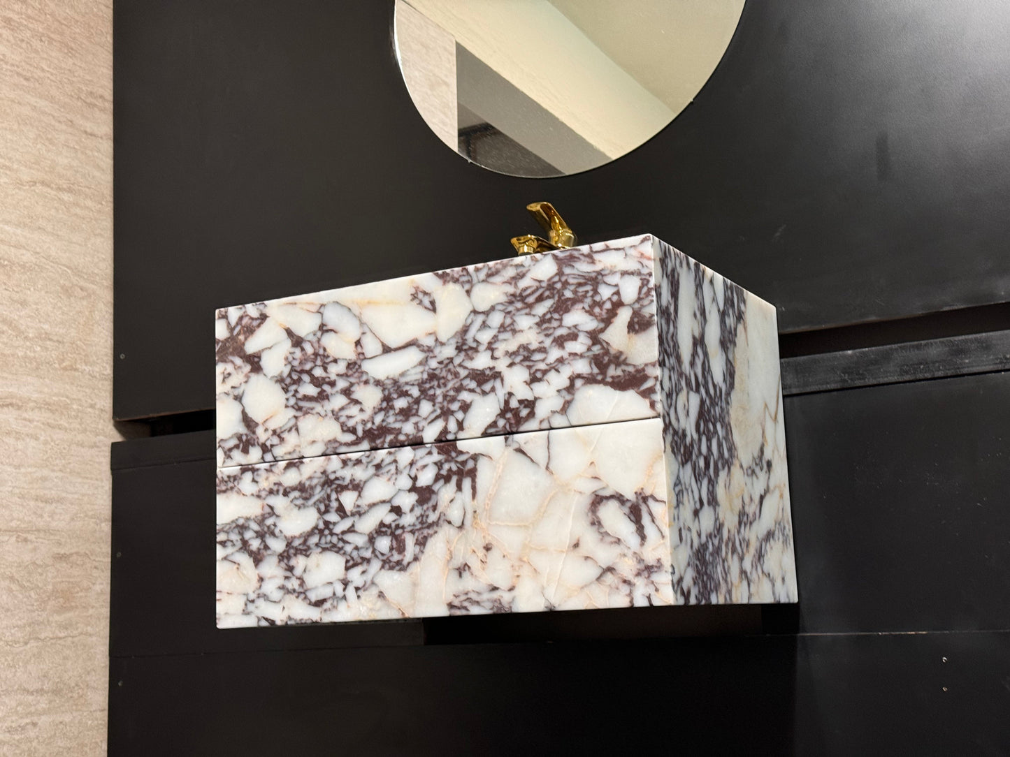 Calacatta Marble Vanity Sink, Functional Marble Drawers