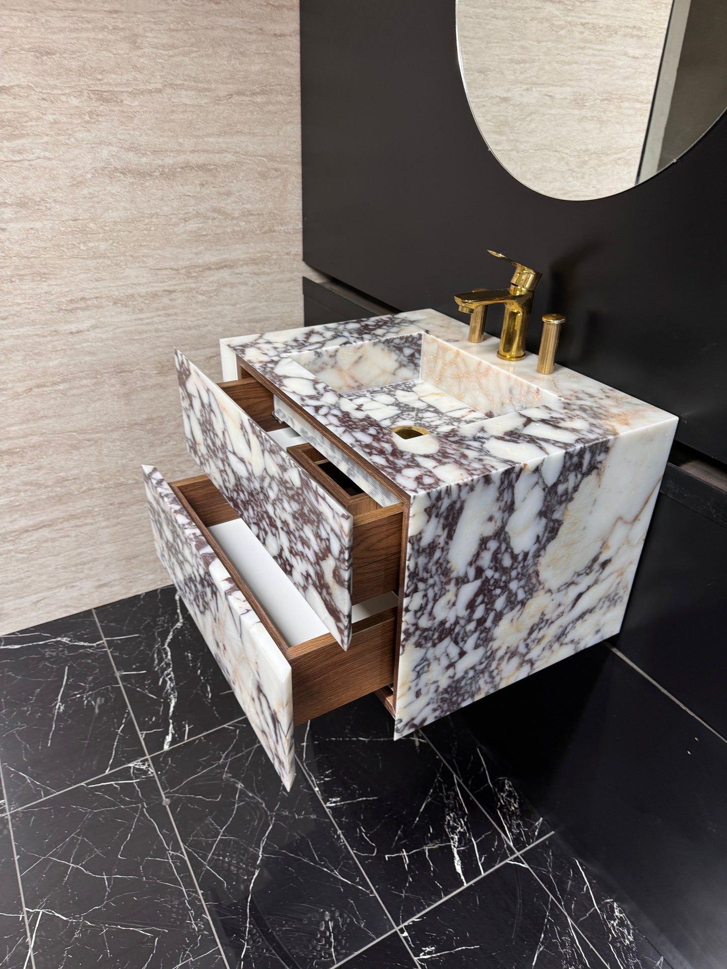 Calacatta Viola Vanity with Both Marble Drawers