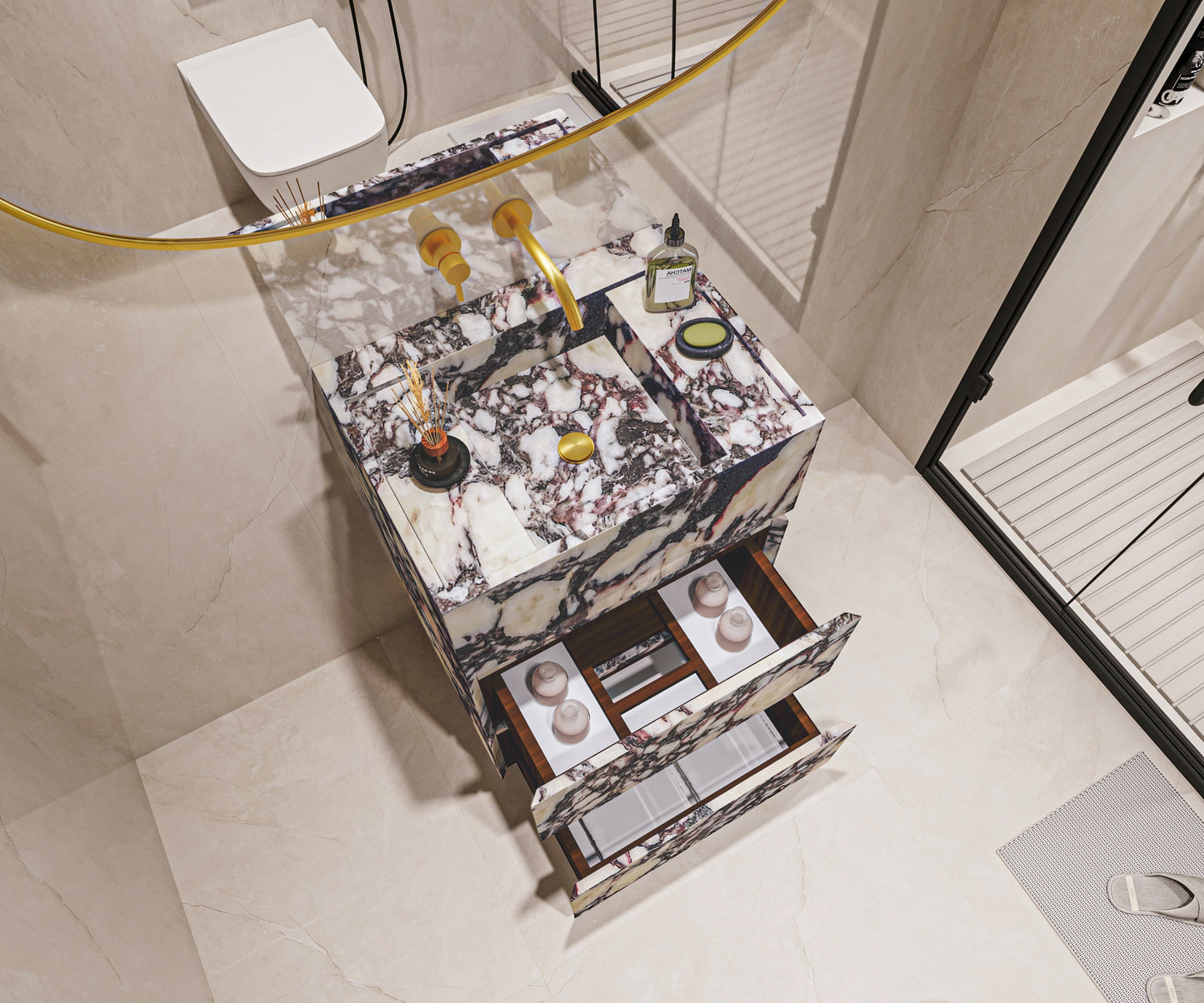 Calacatta Viola Marble Bathroom Vanity with Marble Drawers