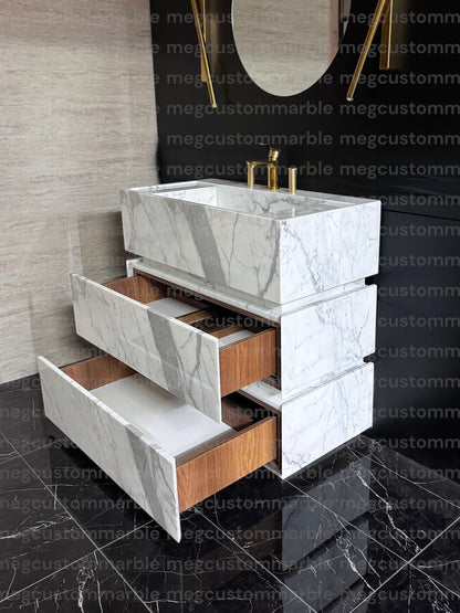 Premium Statuary Marble Sink Vanity Unit