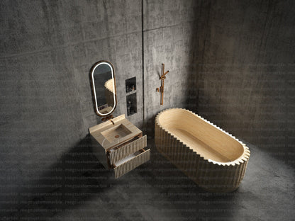 Wall Mount Travertine Stone Vanity Unit with Stone Drawers and Integrated Sink