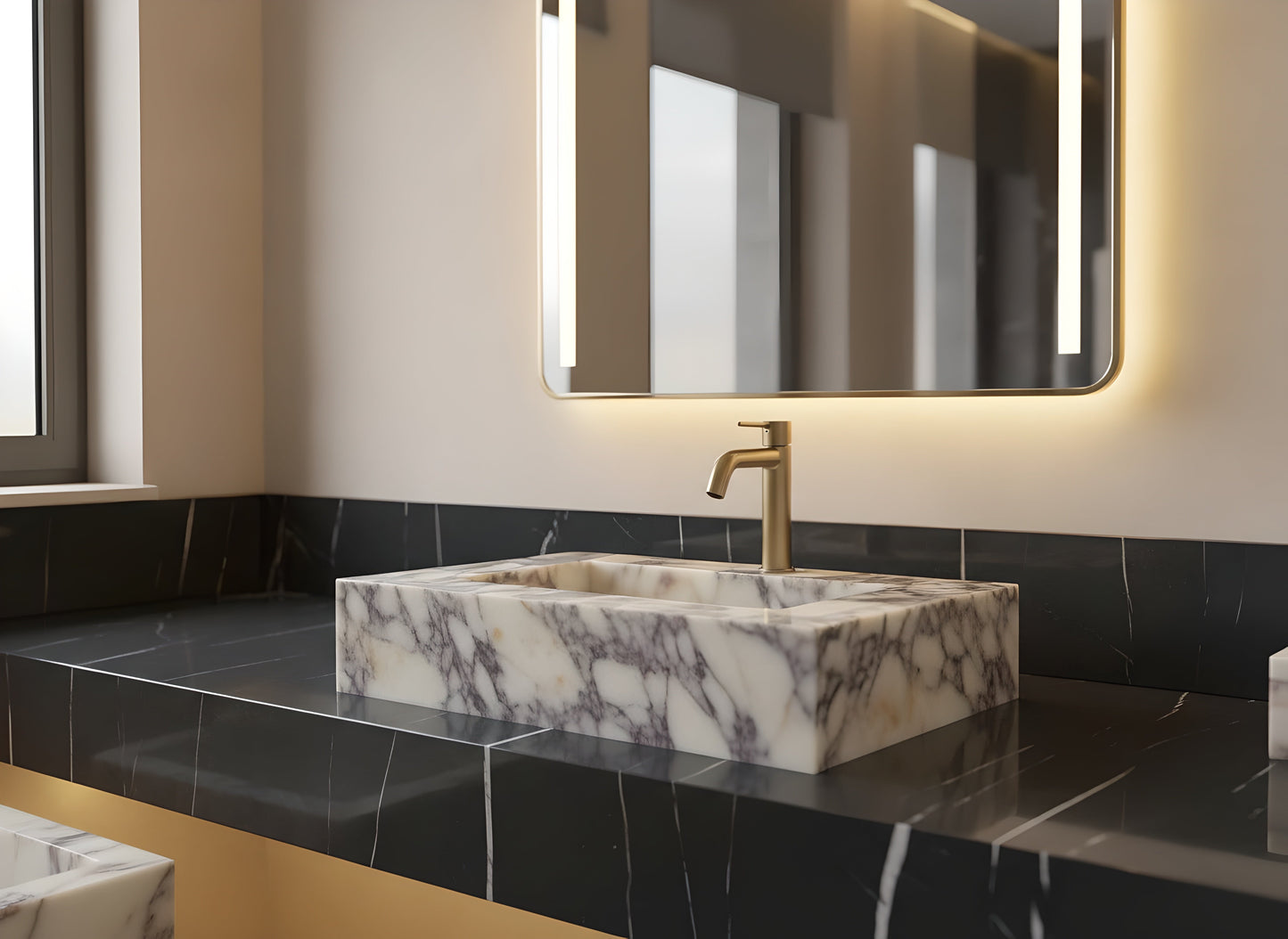 Handcrafted Calacatta Viola Marble Sink – Italian Designer Vessel Basin for Luxury Bathrooms