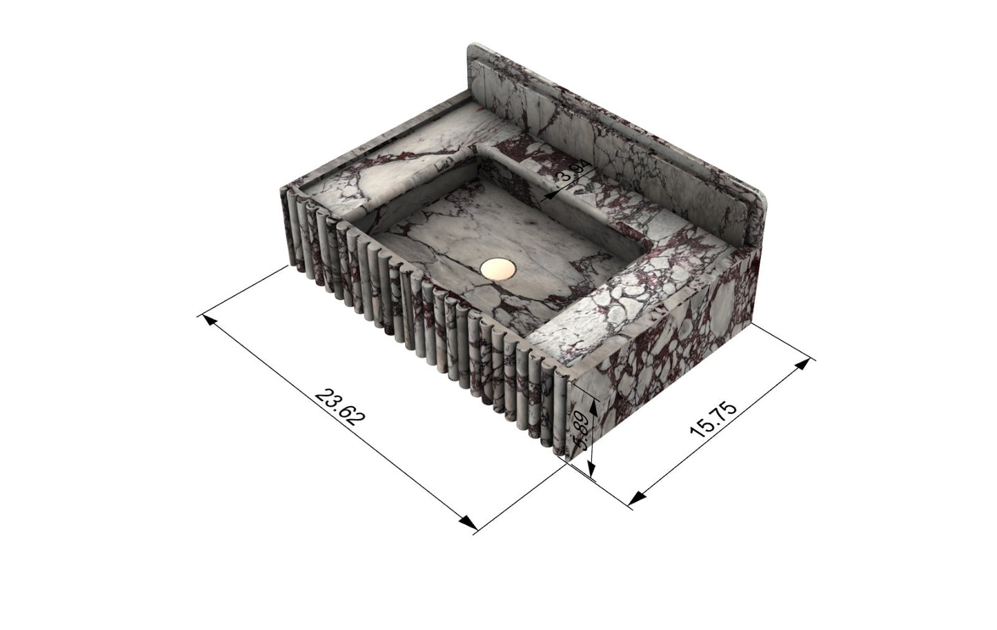 Handcrafted Calacatta Viola Fluted Wall-Mounted Marble Sink – Luxury Bathroom Vanity Basin