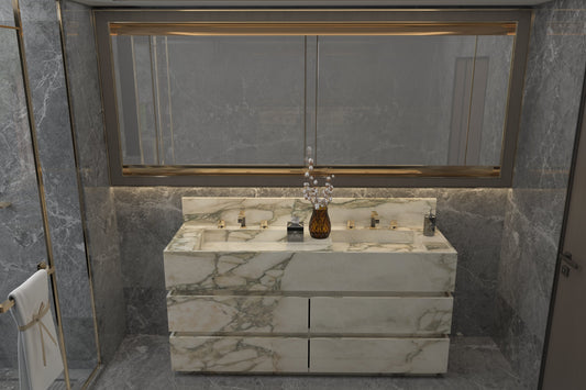 Custom Calacatta Marble Double Basin Vanity | Modern Bathroom Furniture