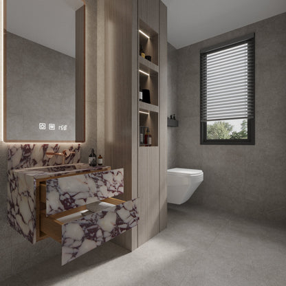 Floating wall-mounted design Calacatta Viola Sink Cabinet Vanity