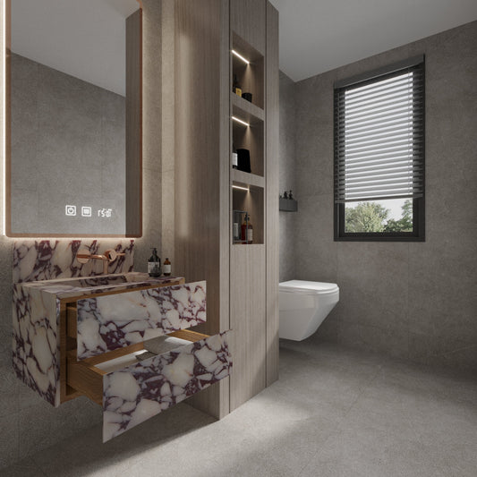 Floating wall-mounted design Calacatta Viola Sink Cabinet Vanity