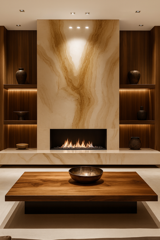 Luxury Beige Marble Fireplace Surround