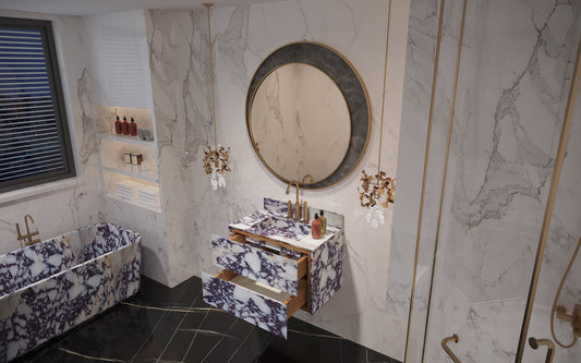 Calacatta Marble Vanity Sink, Functional Marble Drawers