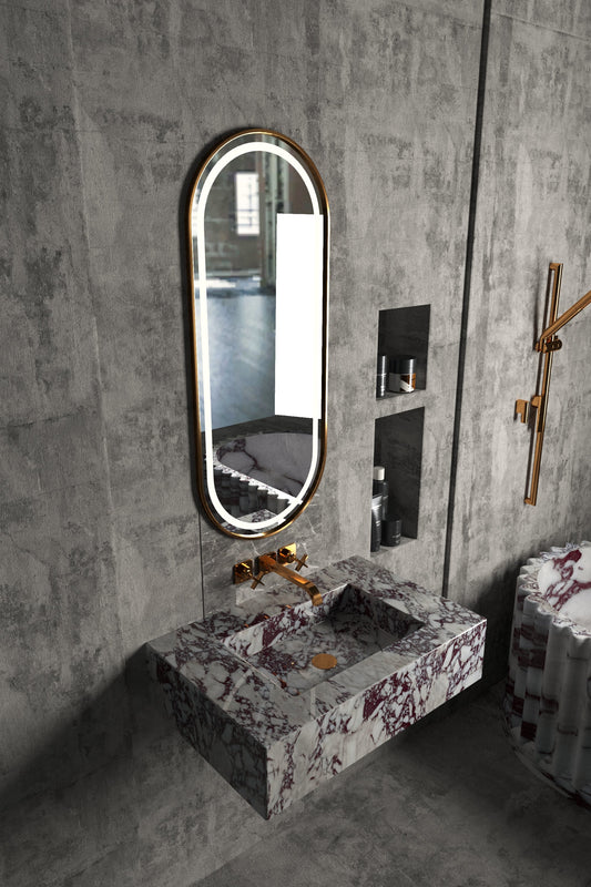 Wall Mounted Calacatta Viola Marble Sink, Modern Bathroom Vanity Sink